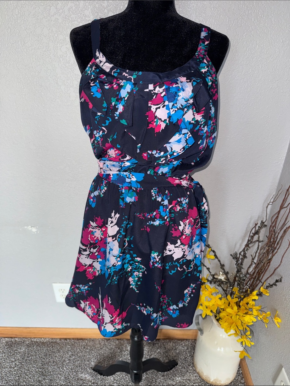 Express Navy Floral Belted Sundress